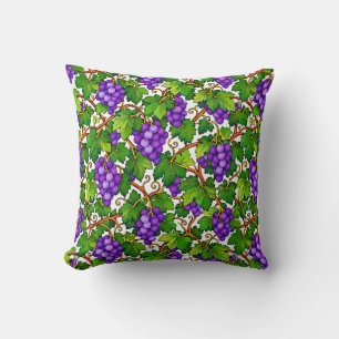 Coussin Raisins violets et feuilles de vigne vertes