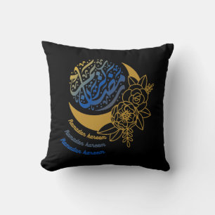 Coussin Ramadan Kareem Calligraphie Croissant Lune Fleurs