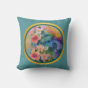 Coussin Rameau printanier aquarelle coloré avec des fleurs