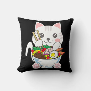 Coussin Ramen Cat Anime Bowl Kawaii Neko Gir japonais