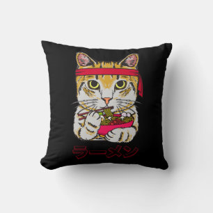 Coussin Ramen Chat Japonais Anime Kawaii Graphisme Art J