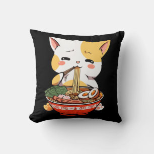 Coussin Ramen Chat Manger des nouilles Kawaii Anime Merch 