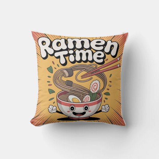 Coussin Ramen Time - Joli bol de dessin animé Ramen Bowl (Recto)