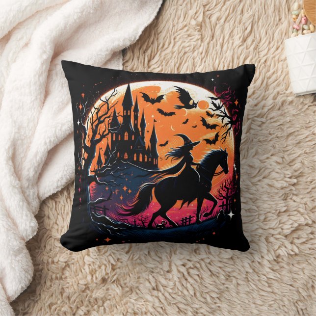 Coussin Randonnée hippique d'Halloween sous le clair de lu (Couverture)