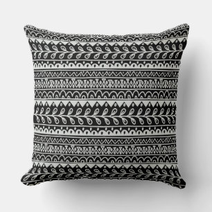 Coussin Rangées de motifs gribouillés noir et blanc