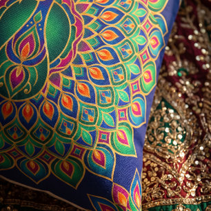 Coussin Rangoli de paon spécial Diwali