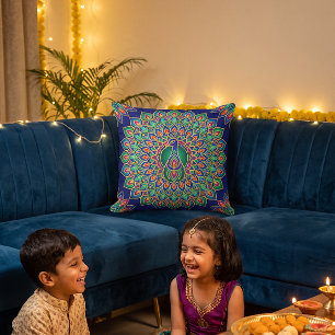Coussin Rangoli de paon spécial Diwali