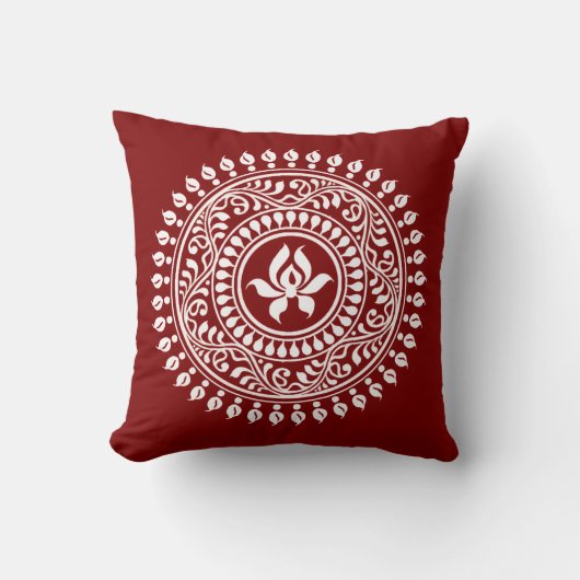 Coussin Rangoli festif rouge et blanc (Recto)