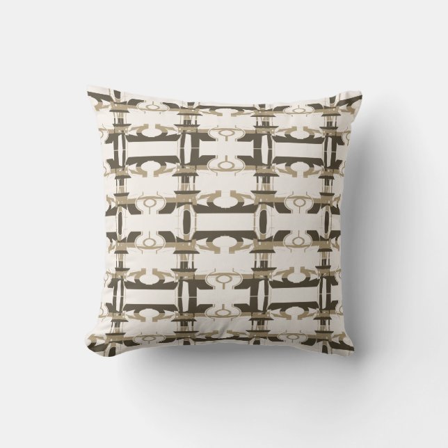Coussin Rangs brun taupe sur design perpendiculaire blanc  (Recto)
