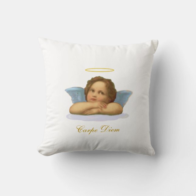 Coussin Raphaël Cherub stylé & Calligraphie Carpe Diem (Recto)