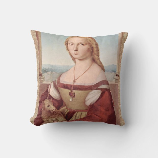 Coussin Raphael Dame et la Licorne Classique beaux-arts (Recto)