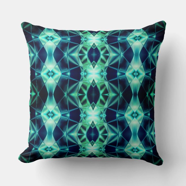 Coussin Rapport acrylique bleu-vert, formes de miroir néon (Recto)