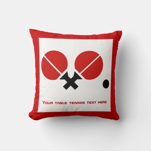 Coussin Raquettes de ping-pong de table et boule noir, rou (Recto)