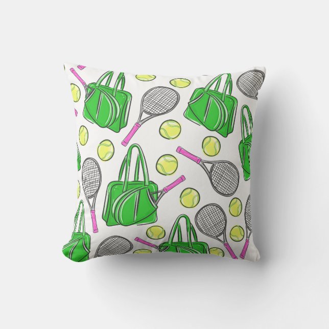 Coussin Raquettes de tennis rose Preppy Motif vert (Recto)