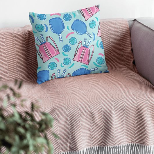 Coussin Raquettes et ballons de pickleball bleus