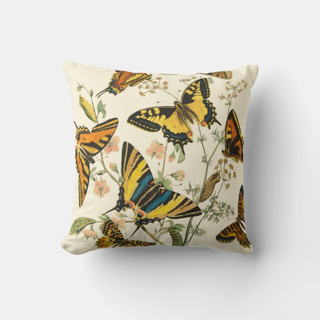 Coussin Rassemblement coloré de papillons et de chenilles (Recto)