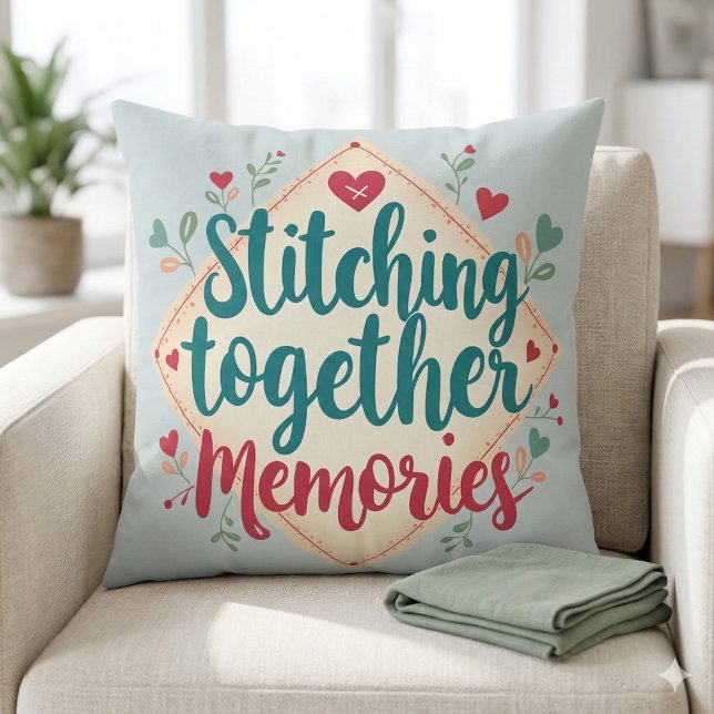 Coussin Rassembler les souvenirs L'art de la broderie (Stitching Together Memories Embroidery Art Throw Pillow Mockup A)