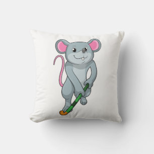 Coussin Rat au hockey avec chauve-souris de hockey