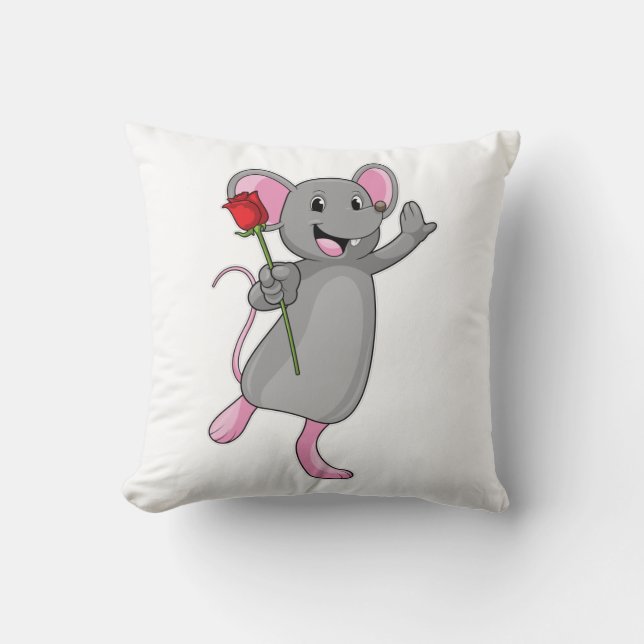 Coussin Rat avec fleur Rose (Recto)