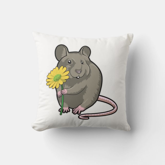 Coussin Rat avec fleurs jaunes (Recto)