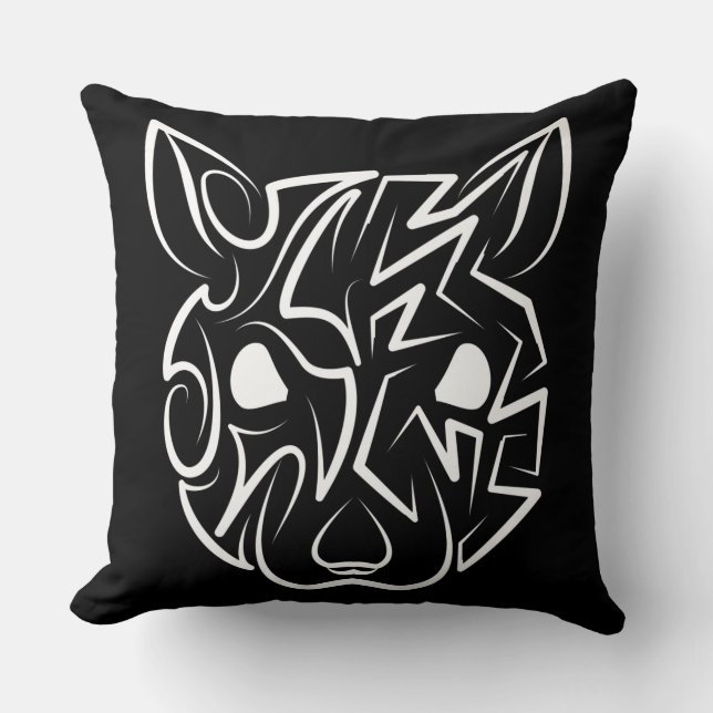 Coussin Rat tribal noir et blanc (Recto)