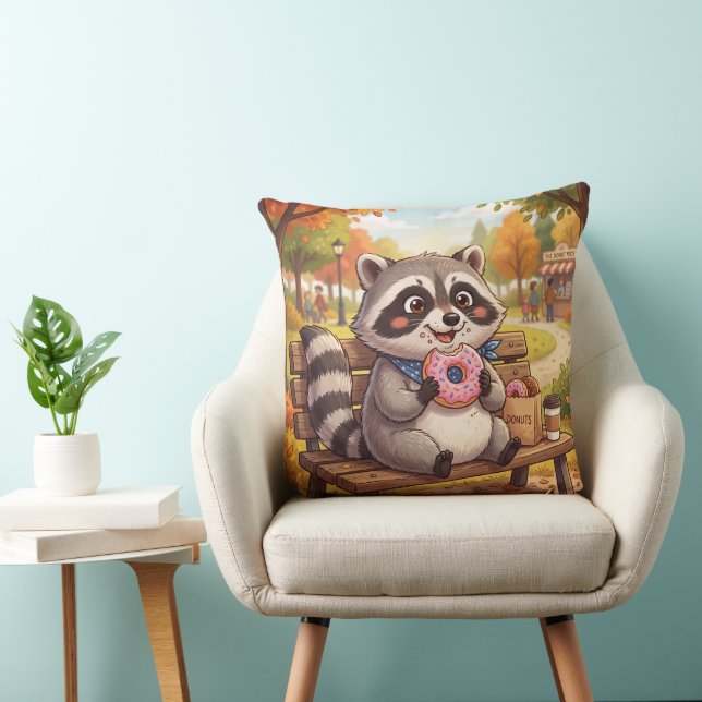 Coussin Raton laveur de dessin animé mignon mangeant un be (Chaise)