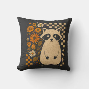 Coussin Raton laveur d'Halloween à carreaux rétro