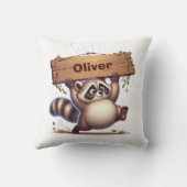 Coussin Raton laveur dodu avec plaque de nom en bois (Verso)