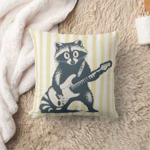 Coussin Raton laveur drôle jouant de la guitare électrique