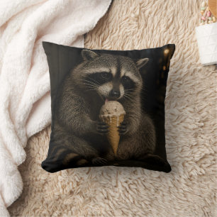 Coussin Raton laveur drôle mangeant de la glace