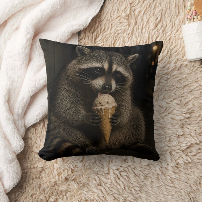 Coussin Raton laveur drôle mangeant de la glace (Couverture)