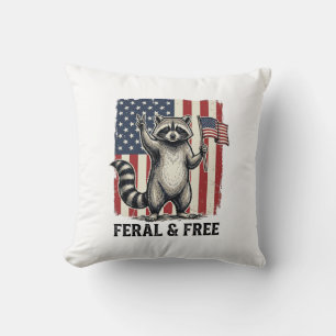 Coussin Raton laveur patriotique sauvage et libre Chemise 