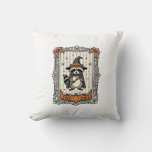 Coussin Raton laveur sorcière citrouille vintage mignon Ha