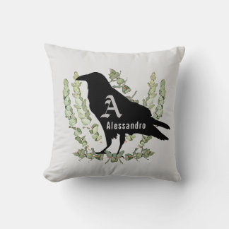 Coussin Raven Monogram Spirit Animal Totem Blanc