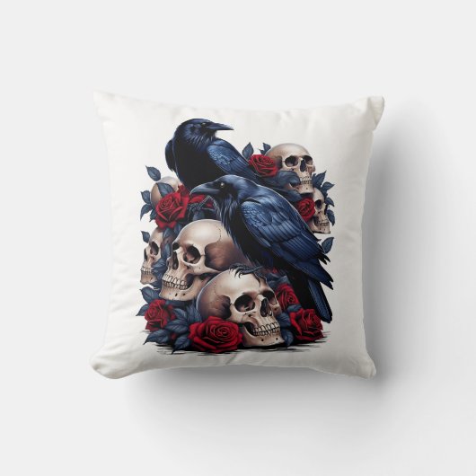 Coussin Ravins et Roses : conception gothique du crâne (Recto)