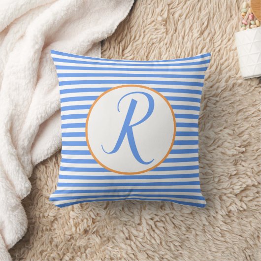 Coussin rayé à monogramme Blue Frame (Couverture)