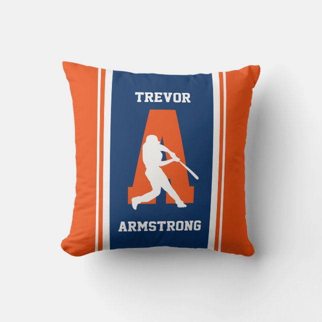 Coussin Rayé Baseball Navy et Orange (Recto)