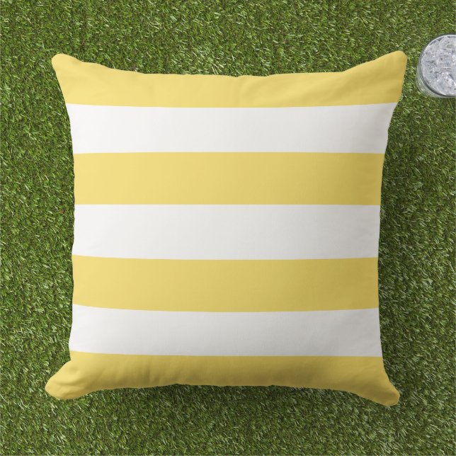 Coussin Rayé Horizontal Large Blanc Jaune Clair (Herbe)
