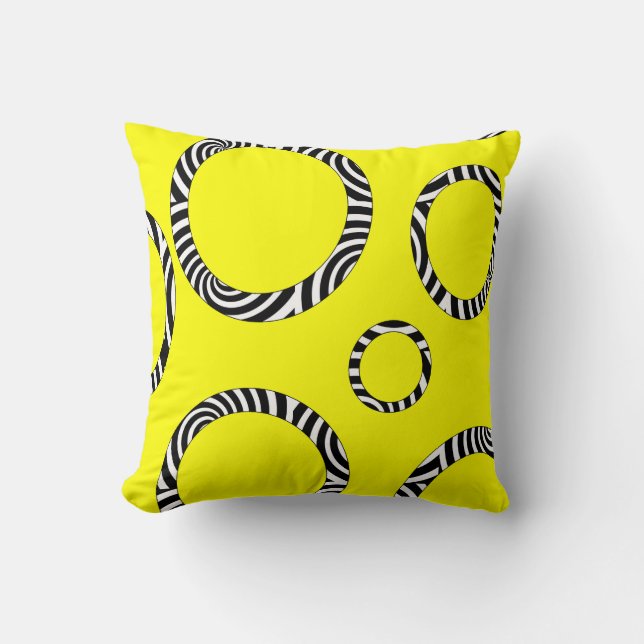 Coussin rayé jaune, noir, blanc enorme de cercles (Recto)