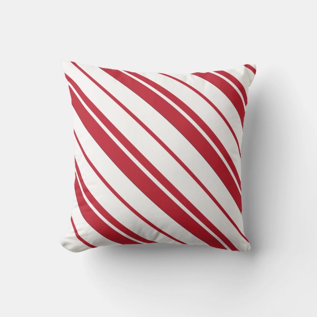 Coussin rayé rouge de sucre de canne et blanc en (Recto)