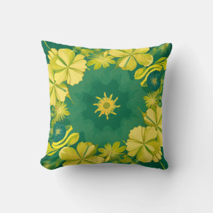 Coussin Rayonnement floral : Motif botanique jaune et vert