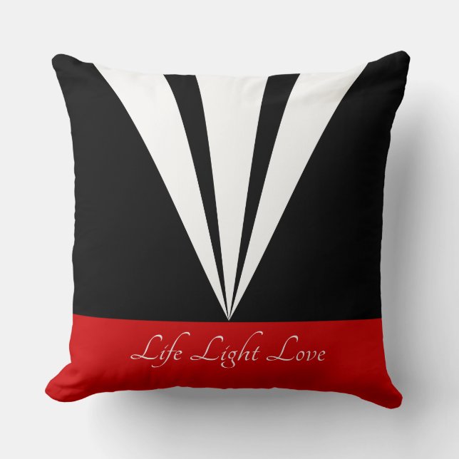 Coussin Rayons blancs sur noir et rouge (Recto)