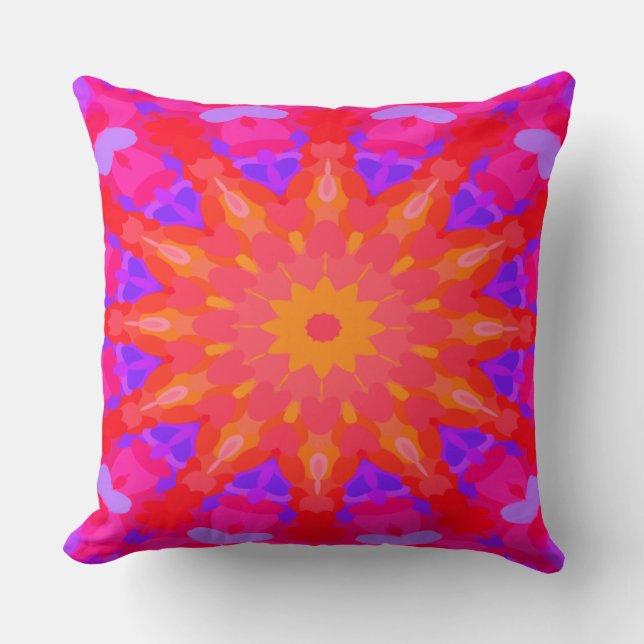 Coussin Rayons de soleil violet, rose et orange (Recto)