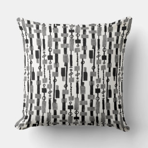 Coussin Rayure Abstraite - Noir sur Blanc