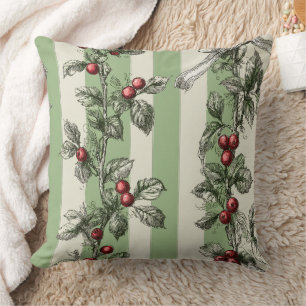 Coussin Rayure botanique vintage de vigne de baie et de ru