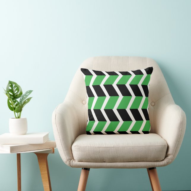 Coussin Rayure Chevron Vert Noir (Chaise)