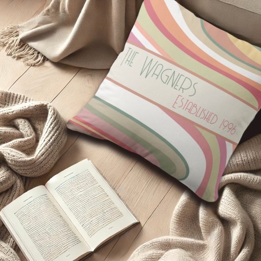 Coussin Rayure Colorée Mignonne Nom Personnalisé Date