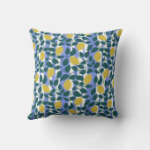 Coussin Rayure de citron et de feuille bleue botanique d'é (Verso)