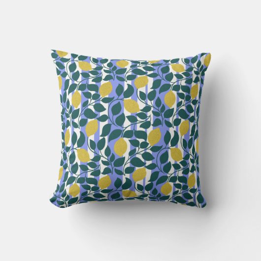 Coussin Rayure de citron et de feuille bleue botanique d'é (Recto)