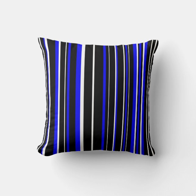 Coussin Rayure de code-barres noir, bleu et blanc (Recto)